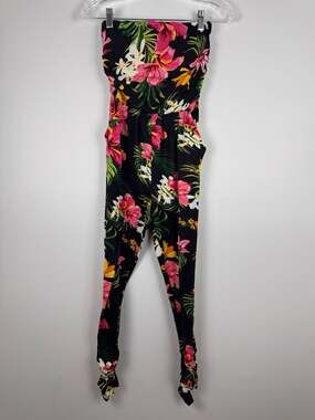 Absolutely It!! Tropical Floral Strapless Jumpsuit Size M Vacation Beach Flirty
